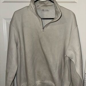 Zara Men's Cream Half-Zip Sweater